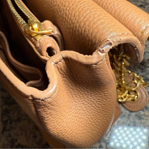TORY BURCH Britten Flap Tan Leather Shoulder Bag Purse - Picture 9 of 13